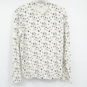 Kate Quinn Mens Holiday Skiing Trees Print Long Sleeve Bamboo Pajama Top Size M